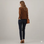 Women's Brown Lambskin Suede Original Leather Four-Pocket Utility Jacket