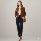 Women's Brown Lambskin Suede Original Leather Four-Pocket Utility Jacket