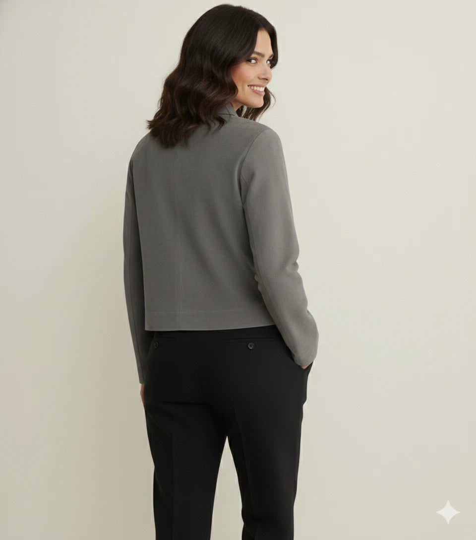 Women's Grey Lambskin Premium Original Leather Cropped Button-Front Jacket