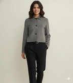 Women's Grey Lambskin Premium Original Leather Cropped Button-Front Jacket