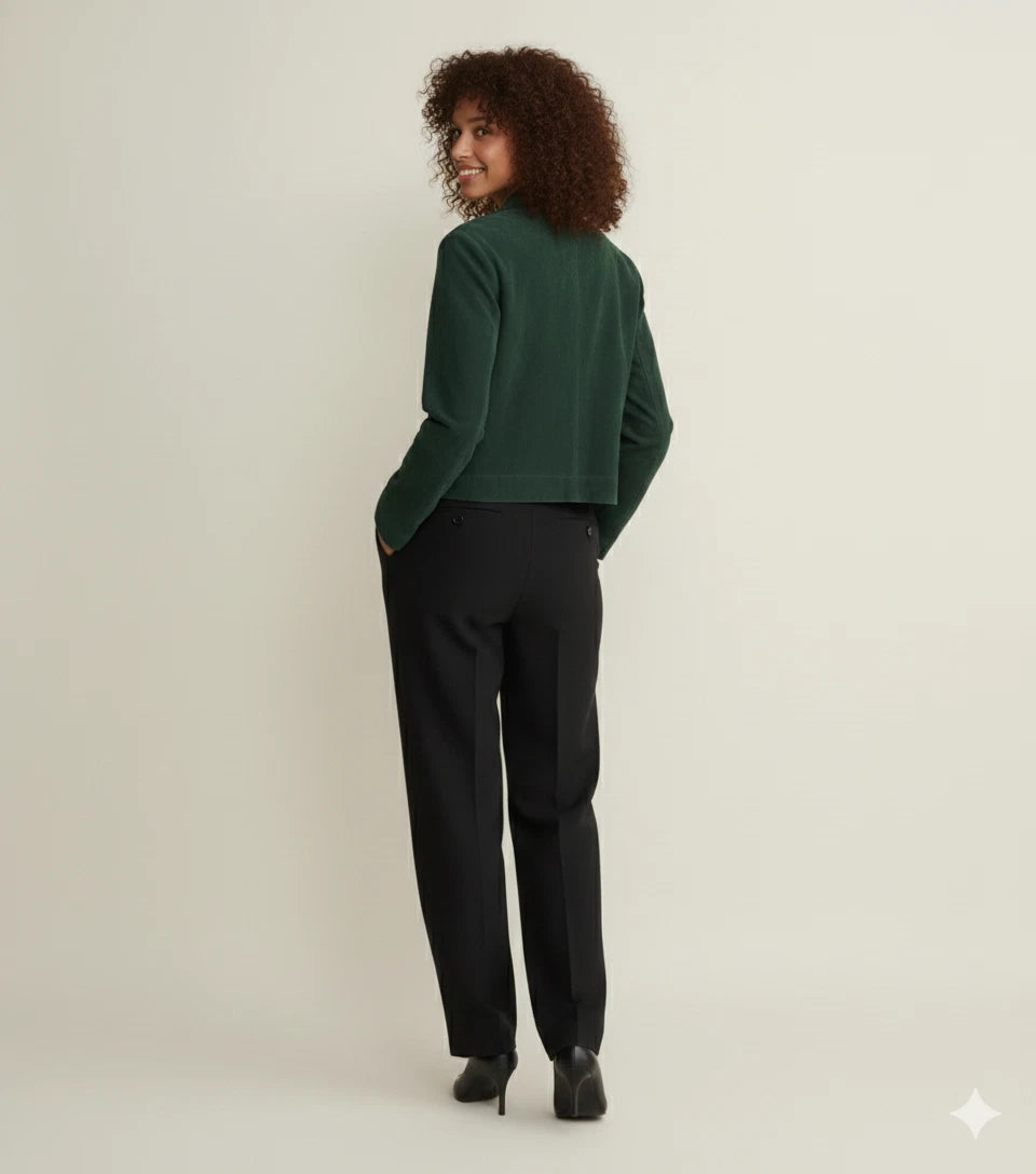 Women's Forest Green Lambskin Premium Original Leather Cropped Button-Front Jacket