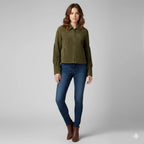 Women's Olive Green Lambskin Suede Original Premium Leather Fringe-Sleeve Zip Jacket