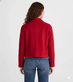 Women's Cherry Red Lambskin Suede Premium Original Leather Cropped Button-Front Jacket