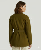 Women's Olive Green Lambskin Suede Premium Original Leather Belted Safari Jacket