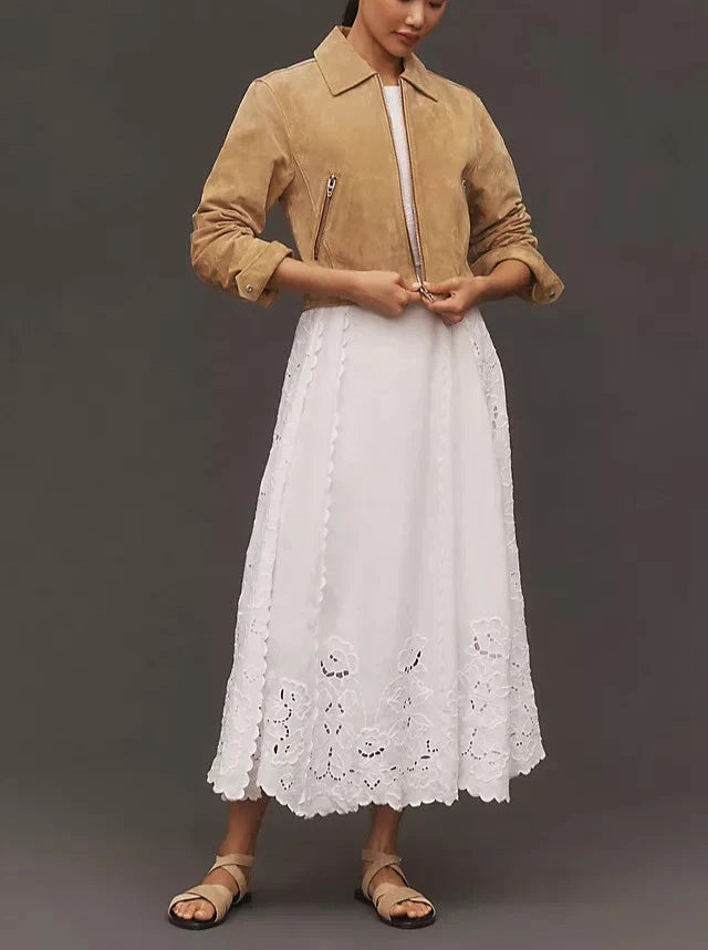 Women's Beige Lambskin Suede Original Premium Leather Zip-Front Harrington Jacket