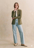 Women's Olive Green Suede Premium Original Leather Shirt Jacket
