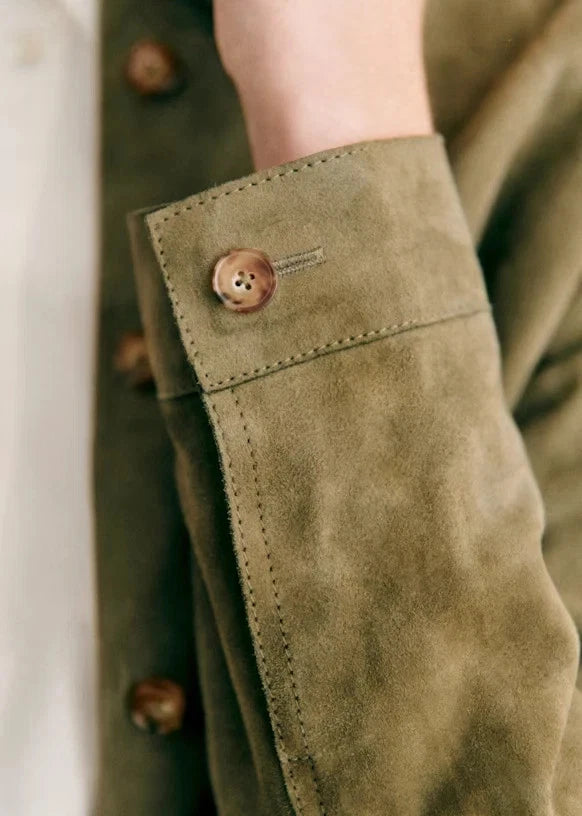 Women's Olive Green Suede Premium Original Leather Shirt Jacket