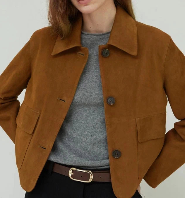 Women's Brown Cropped Lambskin Premium Original Leather Jacket