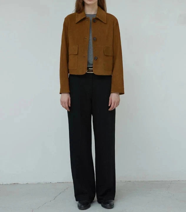 Women's Brown Cropped Lambskin Premium Original Leather Jacket