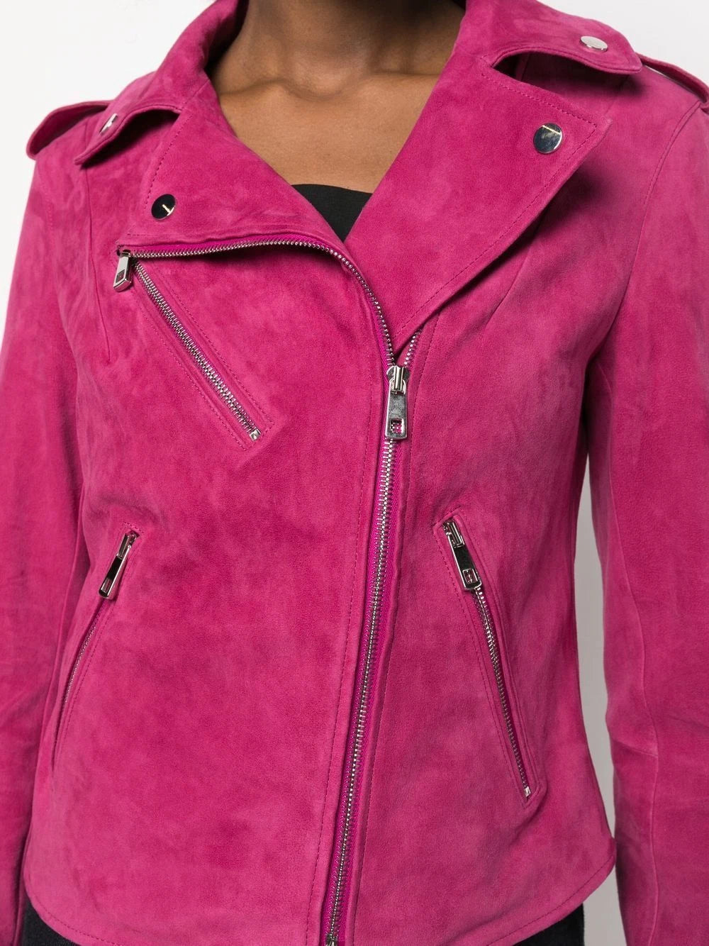 Women's Fuchsia Pink Suede Premium Original Leather Biker Jacket