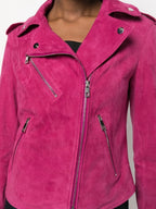 Women's Fuchsia Pink Suede Premium Original Leather Biker Jacket