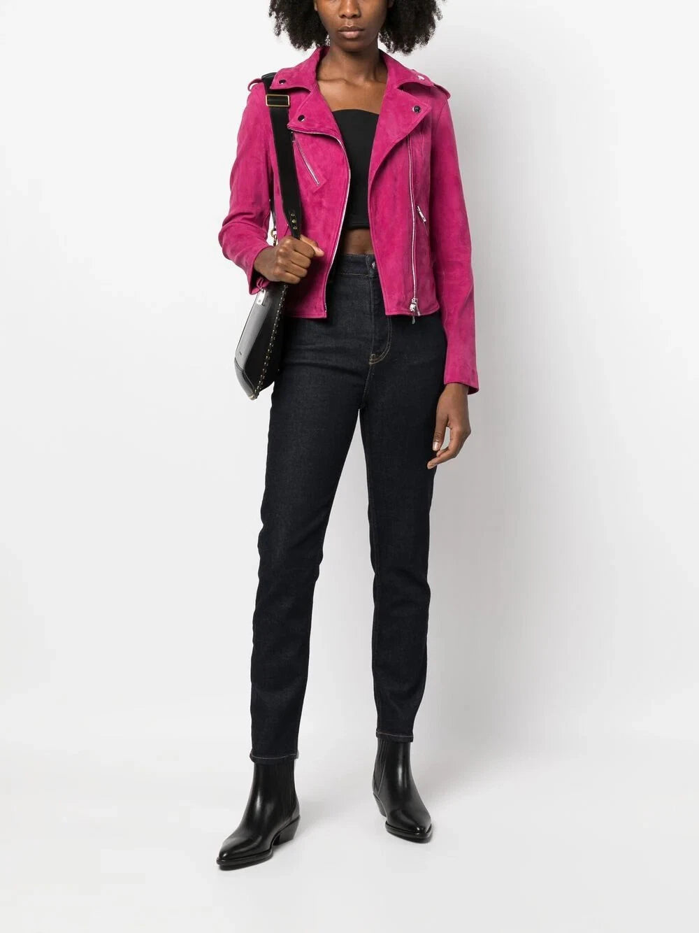 Women's Fuchsia Pink Suede Premium Original Leather Biker Jacket