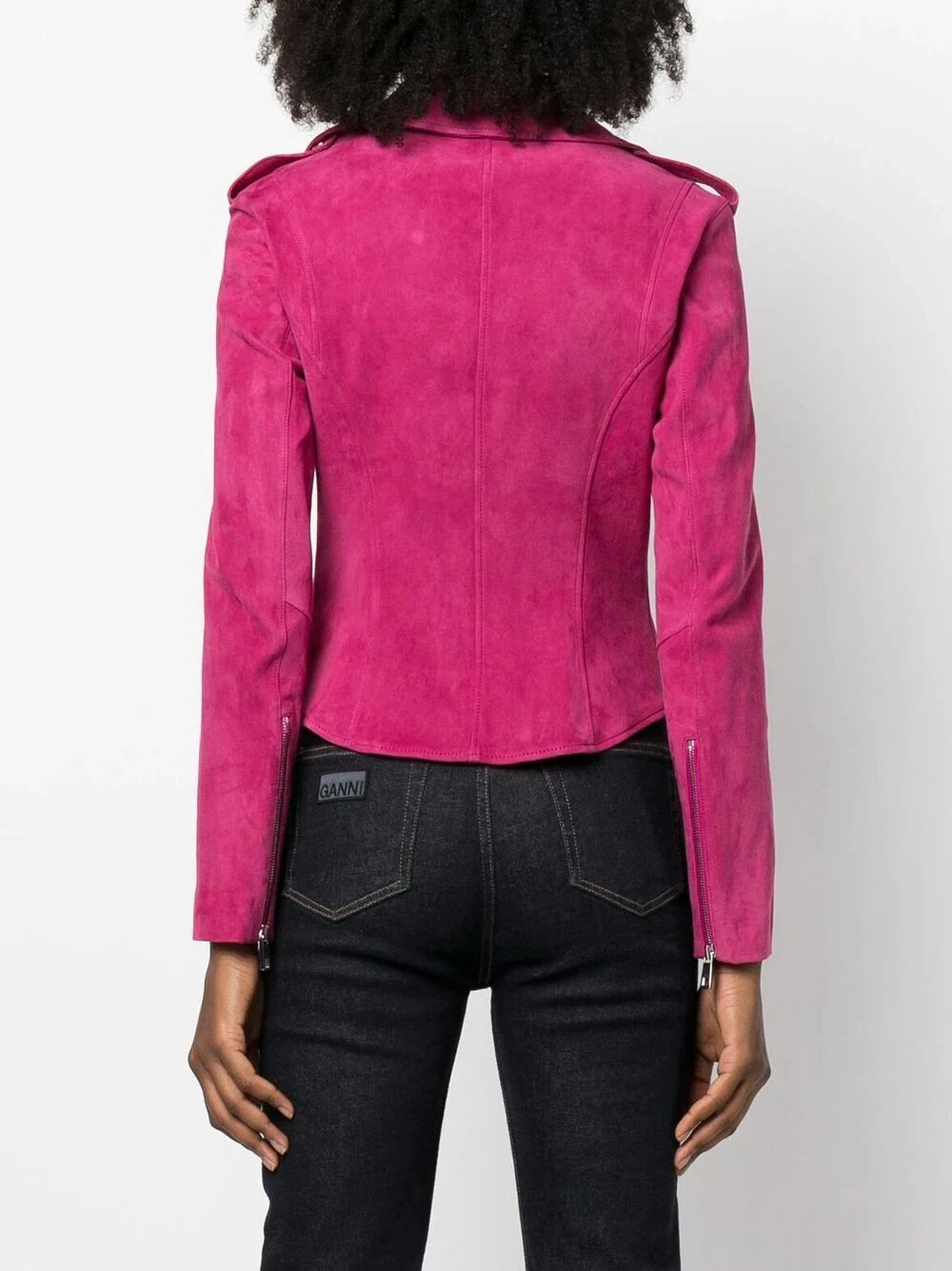 Women's Fuchsia Pink Suede Premium Original Leather Biker Jacket