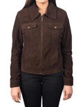 Women's Dark Brown Suede Premium Original Leather Trucker Jacket