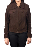 Women's Dark Brown Suede Premium Original Leather Trucker Jacket