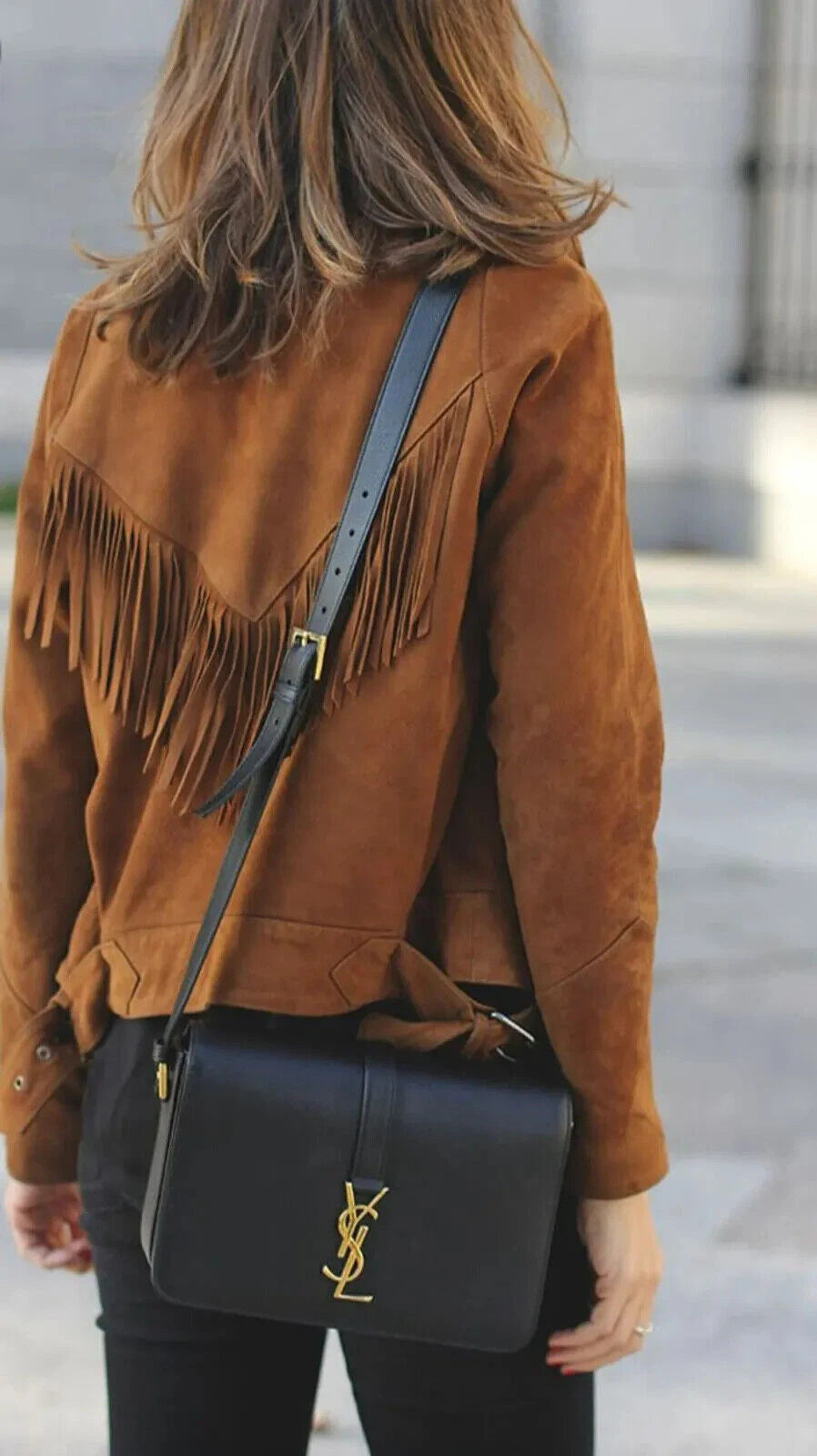 Women's Tan Premium Suede Fringe Original Leather Jacket