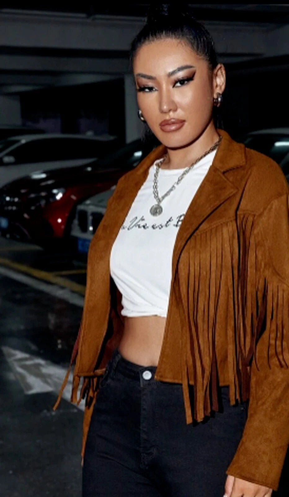 Women's Tan Suede Cropped Fringe Premium Original Leather Jacket