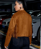 Women's Tan Suede Cropped Fringe Premium Original Leather Jacket