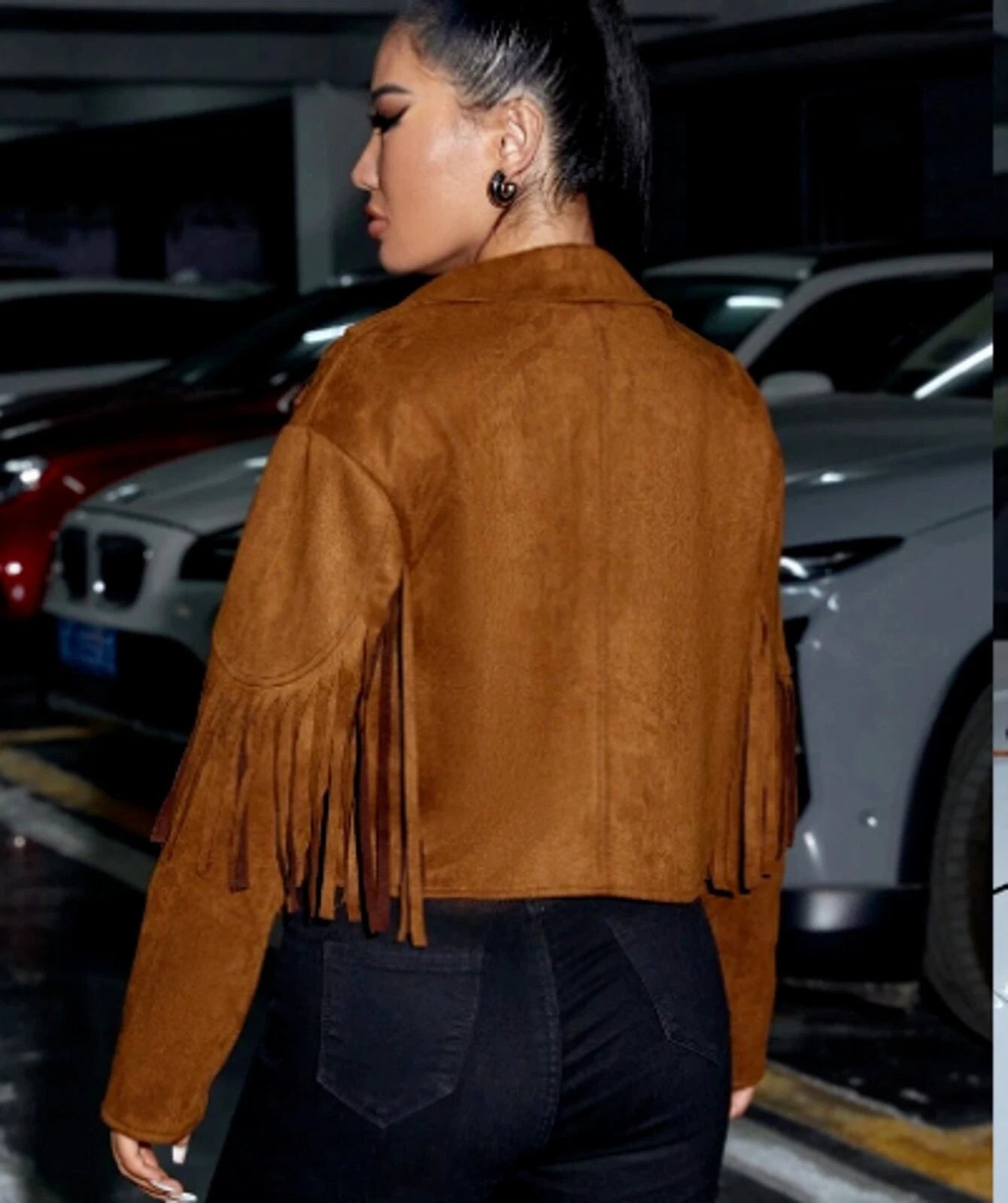 Women's Tan Suede Cropped Fringe Premium Original Leather Jacket
