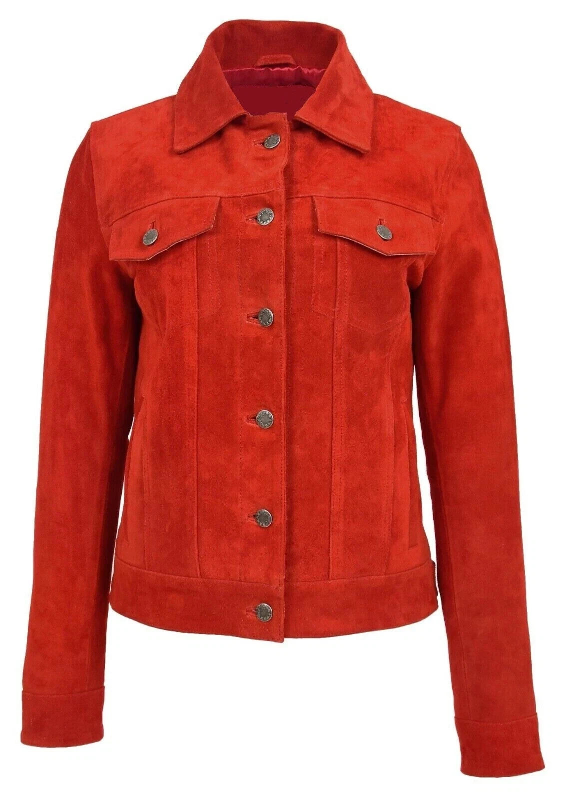 Women's Red Suede Original Premium Leather Trucker Jacket