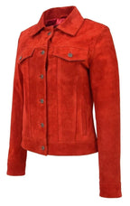 Women's Red Suede Original Premium Leather Trucker Jacket