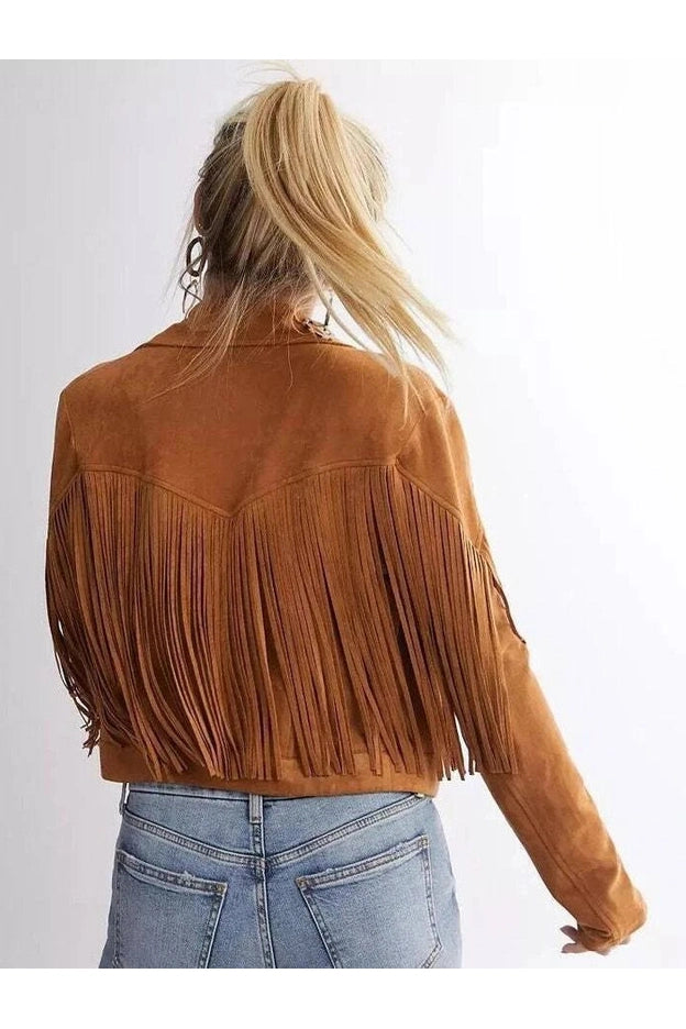 Women's Brown Suede Fringe Moto Original Premium Leather Jacket