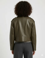 Women's Olive Green Oversized Lambskin Premium Original Leather Biker Jacket