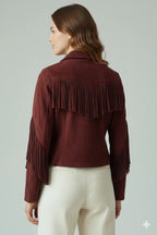 Women's Burgundy Suede Fringe Sleeve Western Original Premium Leather Jacket