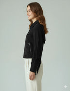 Women's Black Suede Fringe Sleeve Western Premium Original Leather Jacket