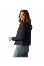 Women's Navy Blue Suede Premium Original Leather Trucker Jacket with Silver Buttons