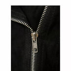 Women's Black Premium Suede Original Leather Asymmetric Biker Jacket with Silver Hardware