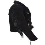 Women's Black Suede Premium Original Leather Belted Biker Jacket with Silver Hardware