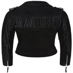 Women's Black Suede Premium Original Leather Belted Biker Jacket with Silver Hardware