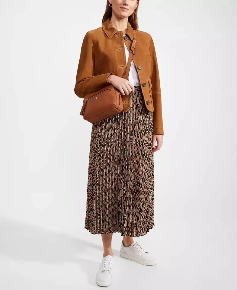 Women's Tan Suede Original Leather Chore Jacket with Horn Buttons
