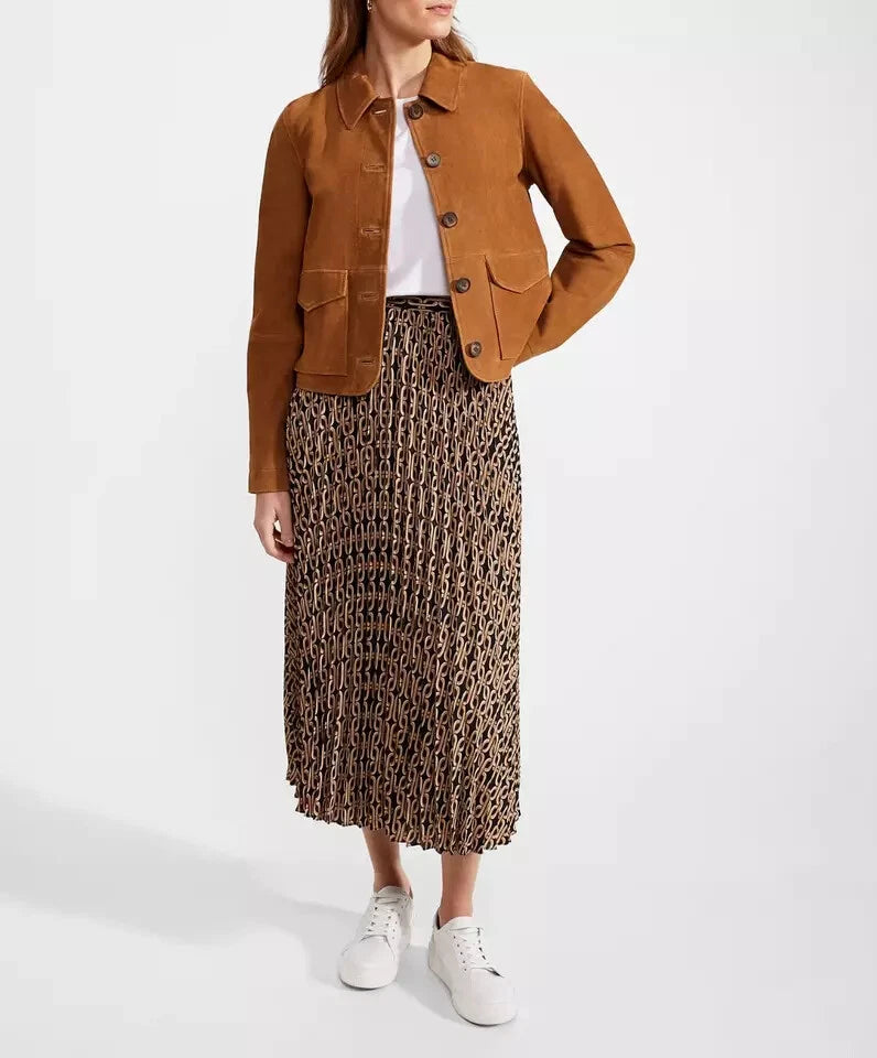 Women's Tan Suede Original Leather Chore Jacket with Horn Buttons