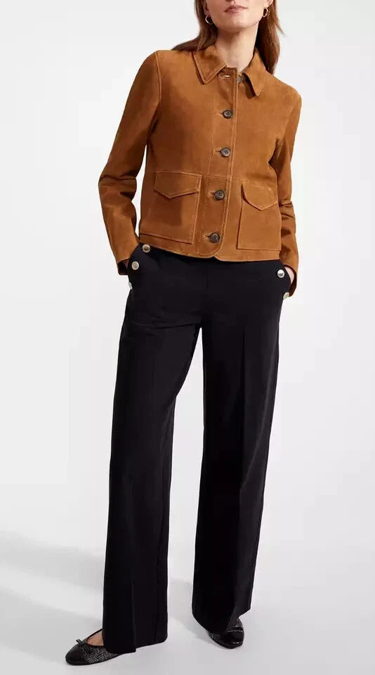Women's Tan Suede Original Leather Chore Jacket with Horn Buttons