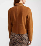 Women's Tan Suede Original Leather Chore Jacket with Horn Buttons