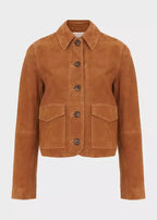 Women's Tan Suede Original Leather Chore Jacket with Horn Buttons