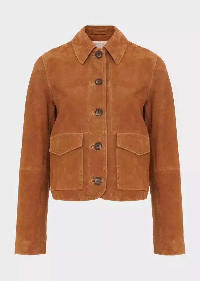 Women's Tan Suede Original Leather Chore Jacket with Horn Buttons