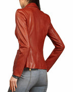 Women's Brown Lambskin Original Premium Leather Single-Button Blazer Jacket