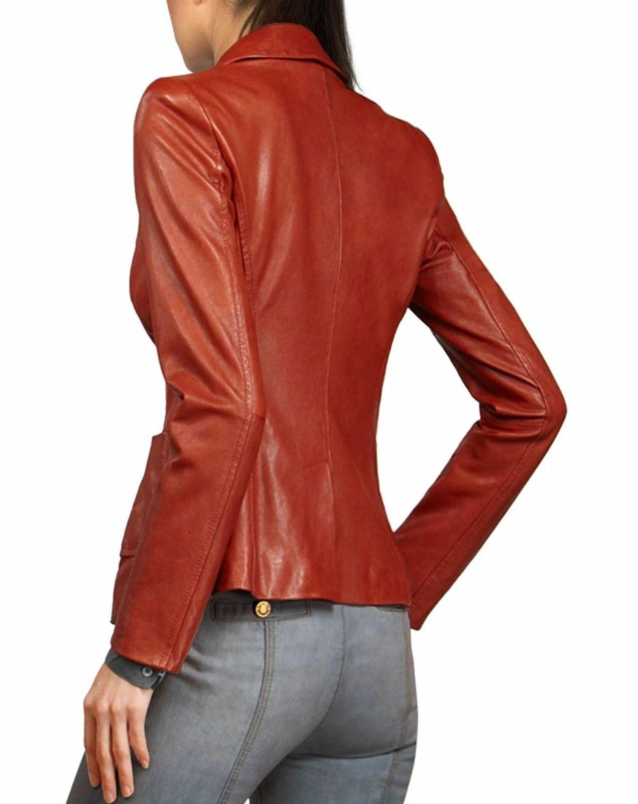 Women's Brown Lambskin Original Premium Leather Single-Button Blazer Jacket