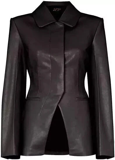 Women's Black Lambskin Premium Original Leather Wrap-Front Blazer Jacket