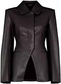 Women's Black Lambskin Premium Original Leather Wrap-Front Blazer Jacket