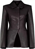 Women's Black Lambskin Premium Original Leather Wrap-Front Blazer Jacket