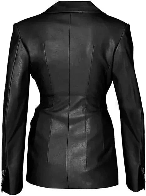 Women's Black Lambskin Premium Original Leather Wrap-Front Blazer Jacket