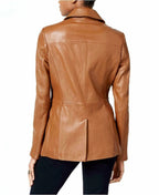 Women's Tan Lambskin Premium Original Leather Two-Button Blazer Jacket