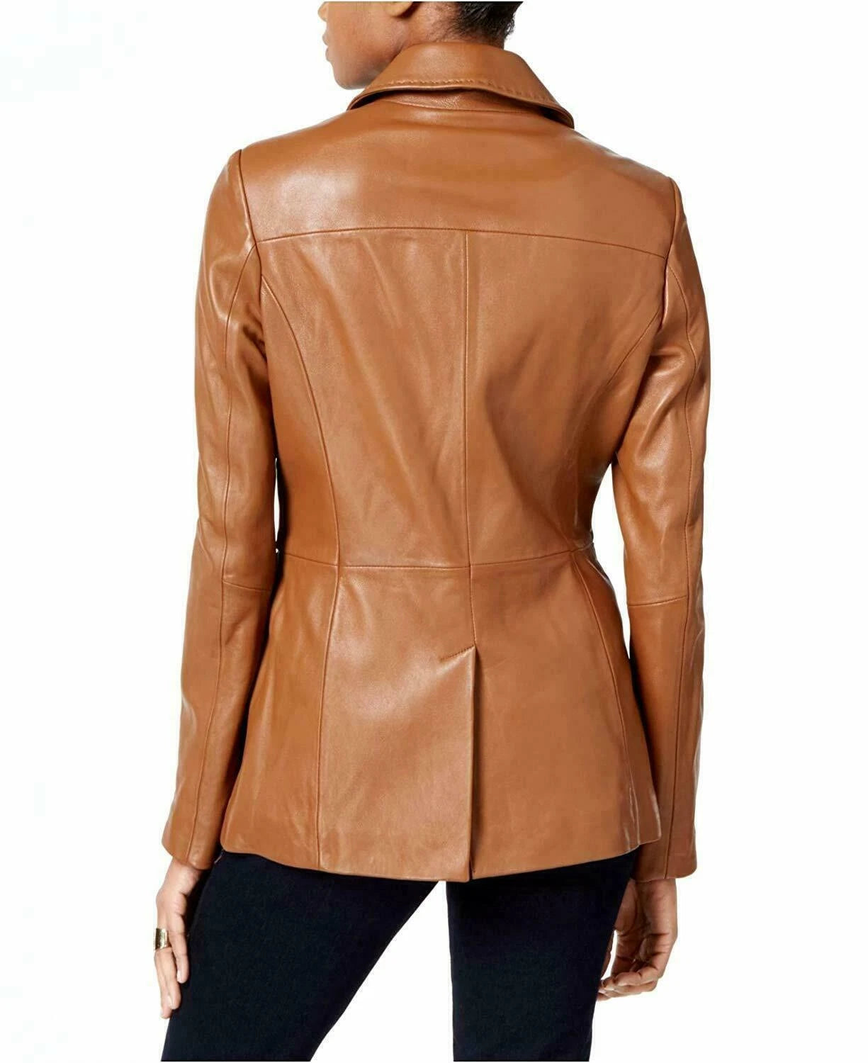 Women's Tan Lambskin Premium Original Leather Two-Button Blazer Jacket