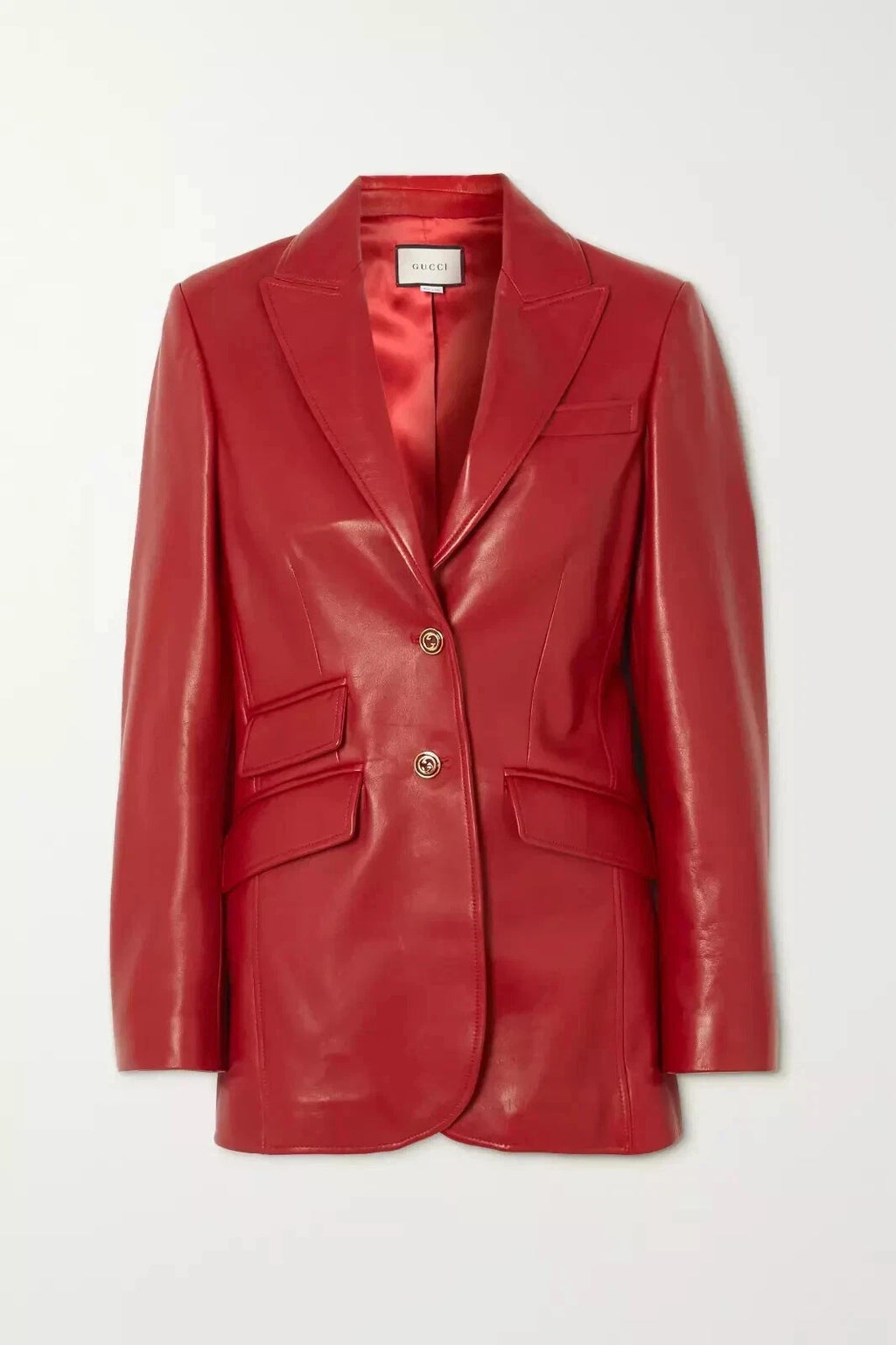 Women's Red Premium Lambskin Original Leather Two-Button Blazer Jacket with Gold Hardware