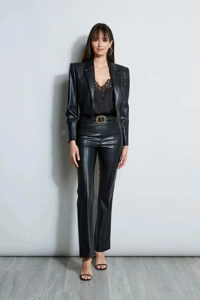 Women's Black Lambskin Leather Original Premium Cropped Open-Front Blazer Jacket