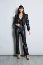 Women's Black Lambskin Leather Original Premium Cropped Open-Front Blazer Jacket